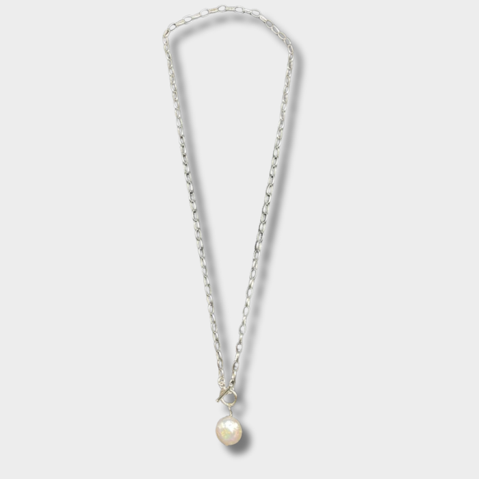"Pure Simplicity" Sterling Silver Coin Pearl Necklace