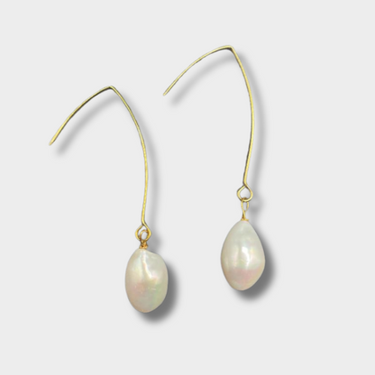 "Loved Beyond Measure" Gold Hook Baroque Pearl Drop Earrings